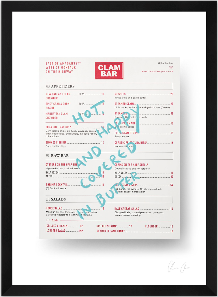 Menu at Clam Bar