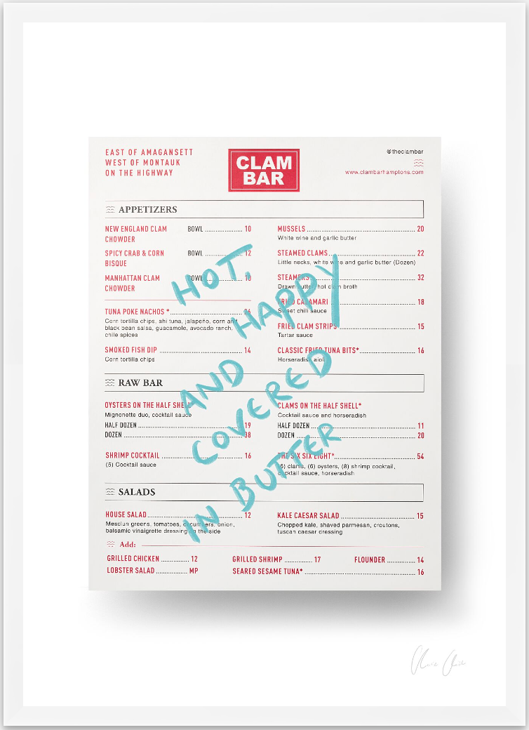 Menu at Clam Bar